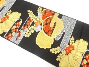 アンティーク　桐にヱ霞・草花模様織り出し袋帯（着用可）